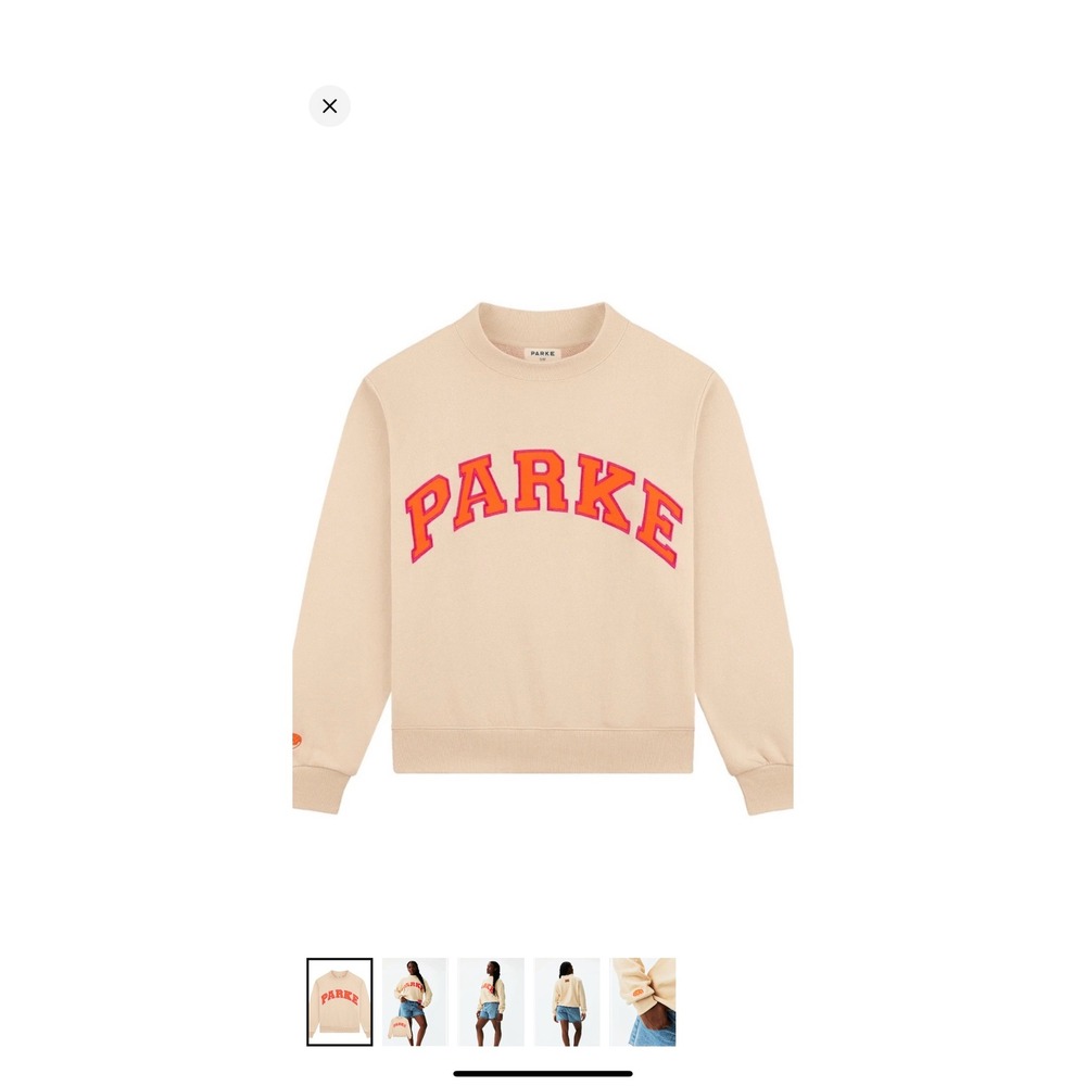 Parke Varsity Crewneck Sweatshirt Butter Latte Orange Pink Logo Size L/XL